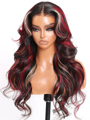 Bye Bye Knots 7x5 Glueless Lace Red Blonde Highlights Loose Wave Wig