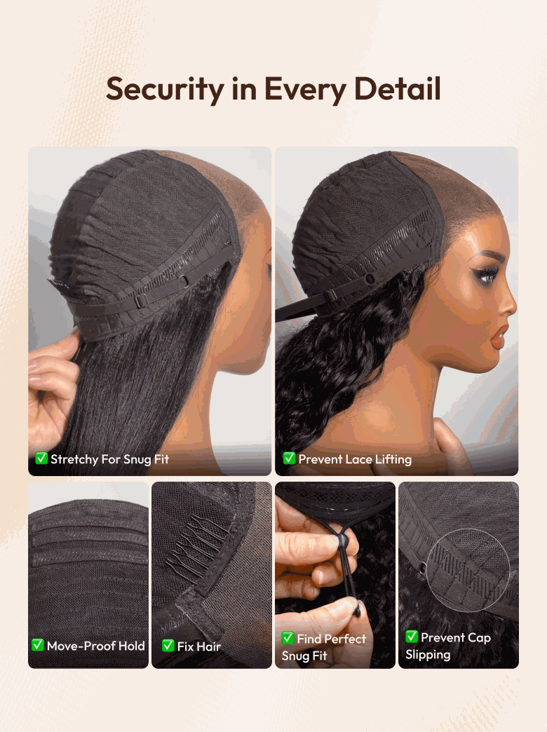 7x5 Bye-Bye Slip? Put On And Go Glueless Water Wave Drawstring Wig