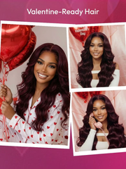 Black Cherry Bye-Bye Knots 7x5 Lace Glueless Bob Drawstring Body Wave Wig 180% Density