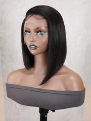 Short Straight Asymmetrical Bob Transparent Lace Front Wigs with Side Part Perfect For Any Face Shapes