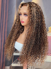 Transparent Lace Ombre Honey Blonde Money Piece Highlight Lace Wigs Curly Human Hair Wigs