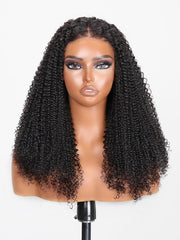 [From 20"] 6x4.5 Pre Cut Lace Put On And Go Glueless Kinky Curly Black Air Wig 150% Density