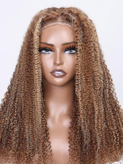 Put On And Go 6x4.5 Pre Cut Lace Honey Blonde Highlights Curly Air Wig