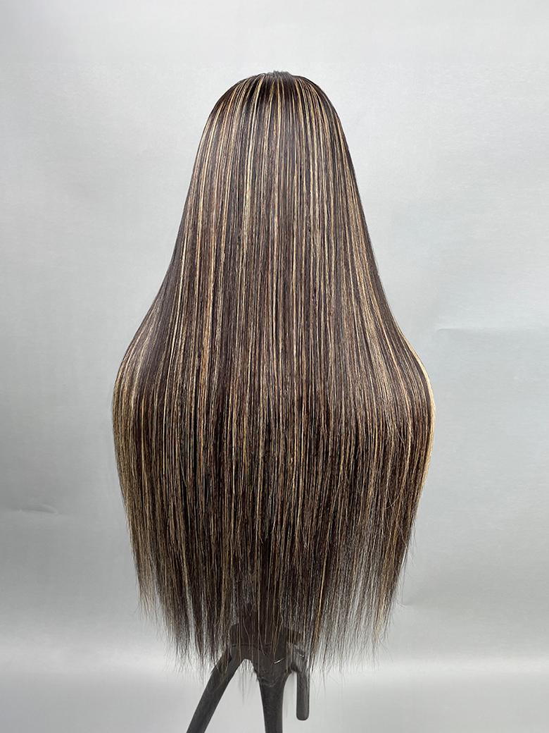 13x4 Lace Front Blonde Highlights On Dark Hair Body Wave / Straight Wig Realistic & Durable