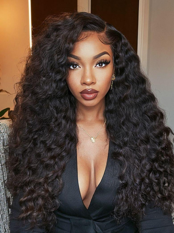 Petaluxe 24'' Match All Skin 5x5 Thin HD Lace Closure Glueless Deep Wave Wig 200% Density