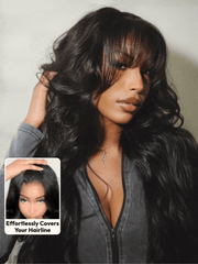[From 18 Inch] 7x5 Bye Bye Slip? Lace Natural Black Soft Blowout Loose Wave Layered Wig With Wispy Bangs