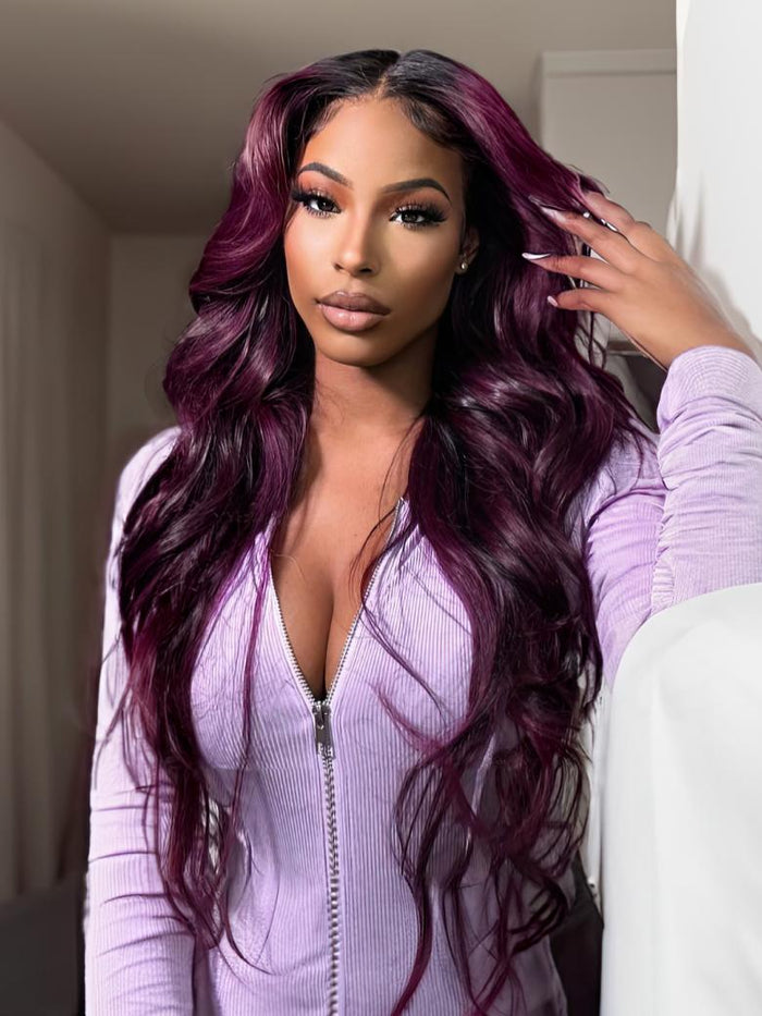 [Lace Wigs From $59] Petaluxe Midnight Dark Purple Ombre Lace Wig Loose Wave Wig 150% Density