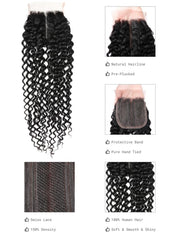 Hair Curly Human Hair 3 Bundles With T Part Lace Closure Virgin Hair Curly Bundles With Closure Full Head Natural Black