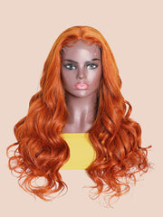 [24"=$129] Lace Part Ginger Color Body Wave Wig 4x0.75 Lace 150% Density Wig