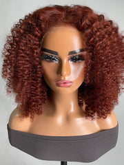 13x4 Lace Front Kinky Afro Puff Reddish Brown 16 Inch Shoulder Length Wig