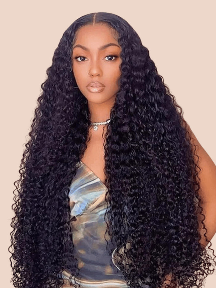 Petaluxe 180% Density 34 Inch 13x4 Invisible HD Lace Deep Wave Lace Front Wig with Natural Hairline