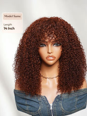 7x5 Bye-Bye Knots Lace Frontal Pull And Go Fluffy Natural Black Loose Wave & Machine Made Yaki Human Hair Glueless Curtain Bangs Wig