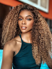 Bye Bye Knots Wig 7x5 Glueless Lace Honey Blonde Jerry Curly Bleached Knots Wig 150% Density