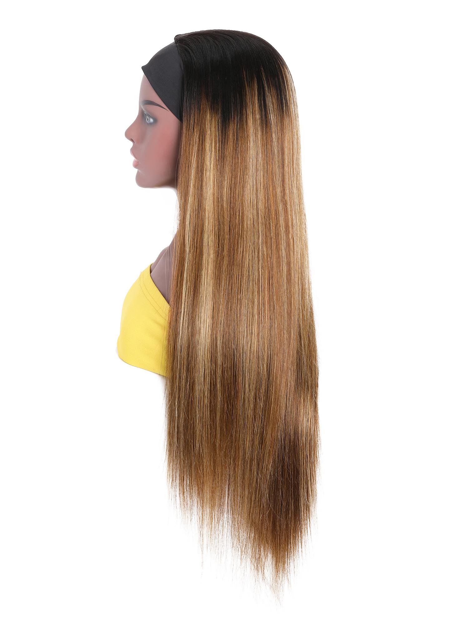 [22"=$91] Ombre Dark Roots Honey Blonde Human Hair Wig 150% Density Headband Straight Glueless Wigs