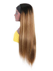 [22"=$91] Ombre Dark Roots Honey Blonde Human Hair Wig 150% Density Headband Straight Glueless Wigs