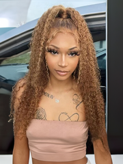 [From 20"] 6x4.5 Pre Cut Lace 200% Density Honey Blonde Highlights Curly Air Wig