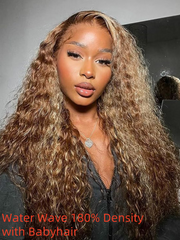 [20"=$109.9] 13x4 Pre-Everything Lace Frontal Honey Blonde Highlights Water Wave Wig
