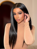 Petaluxe Put On And Go Pre Cut Lace 6x4.5 / 5x5 Transparent Lace Straight Black Quick & Easy Glueless Air Wig