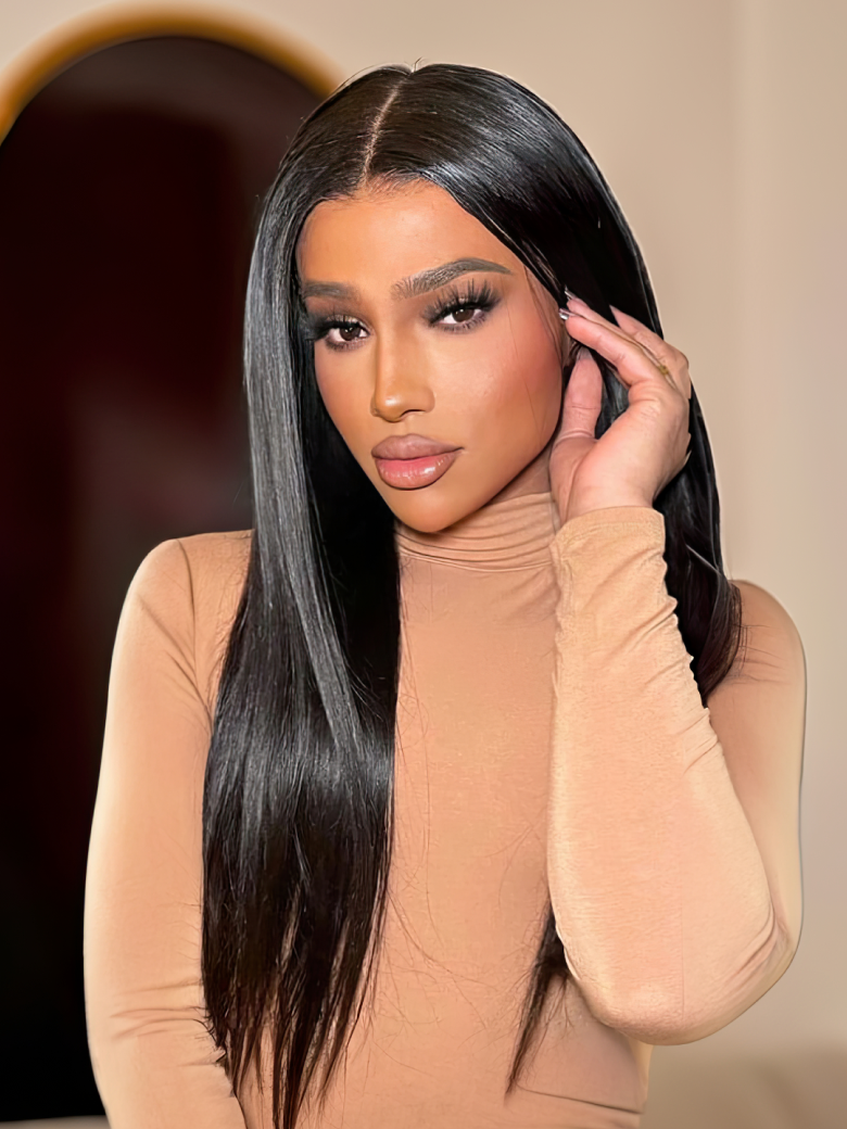 Put On And Go Pre Cut Lace 6x4.5 / 5x5 Transparent Lace Straight Black Quick & Easy Glueless Air Wig