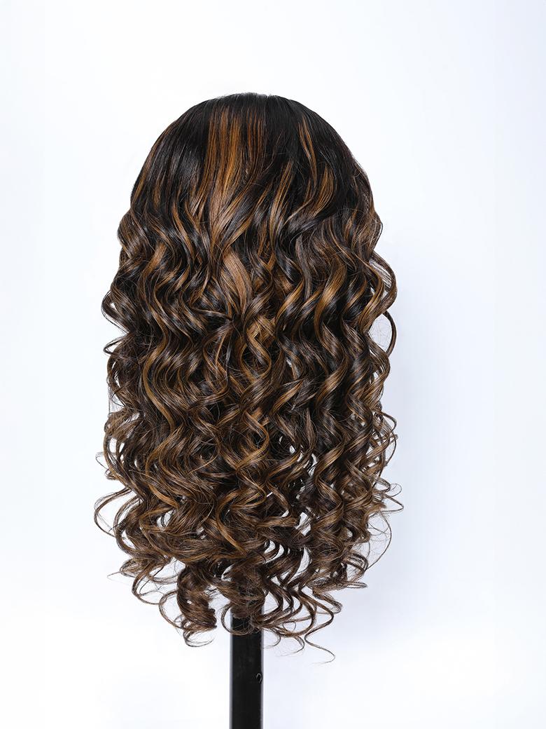 V Part Body Wave Shadow Root Balayage Highlight Colored Glueless Wig