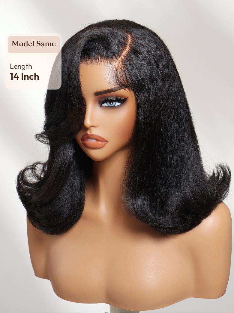 Bye-Bye Knots? 7x5 Pre-cut Lace Natural Black with Caramel Brown Highlight Yaki Straight Bob Wig