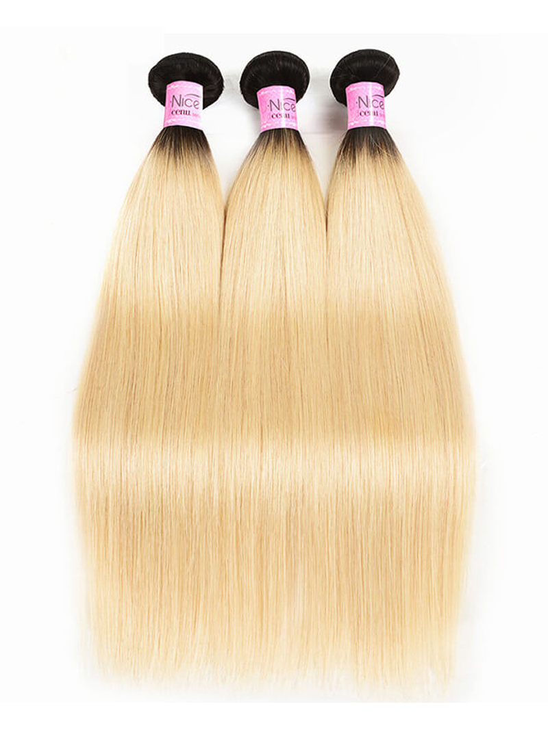 Straight Hair 3 Bundles T1b/613 Color Ombre Hair 100% Virgin Human Hair Weaves