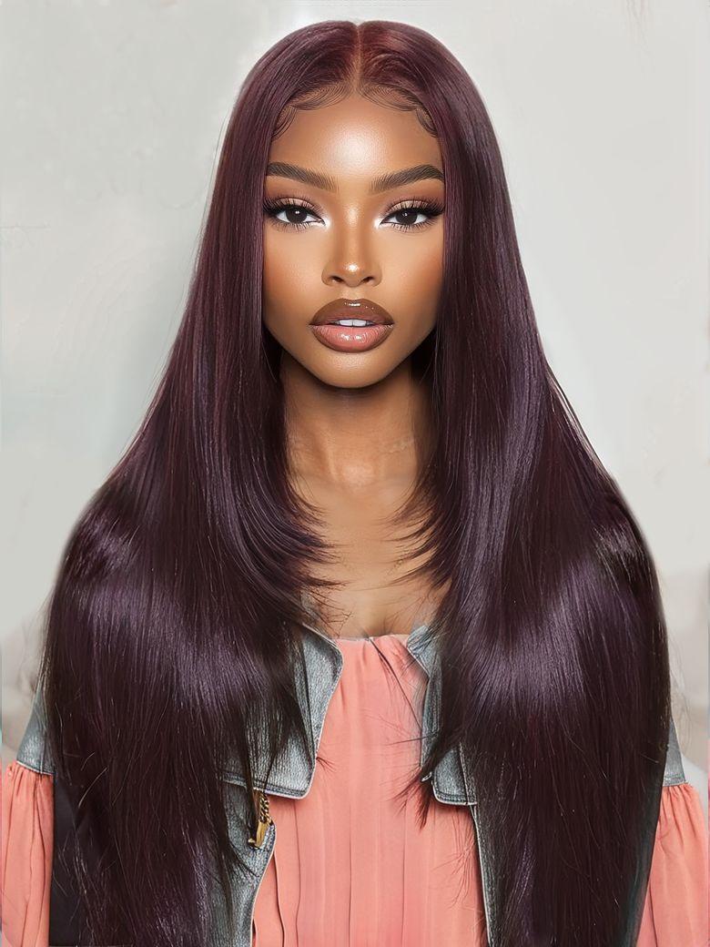 13x4 Pre-Everything? Lace Frontal Black Cherry Perfect Melt Layered Straight Wig