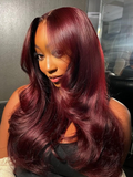 Petaluxe 7x5 ByeBye Knots? Lace Bouncy Black Cherry Layered Straight Wig