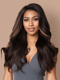 Petaluxe 13x4 Lace Front Black Hair With Brown Skunk Stripe Highlights Loose Wave Wig