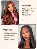 Petaluxe 2 Wigs $157 for 16" Middle Lace Part Kinky Straight Wig and 14" Reddish Brown 13x4 Lace Front Body Wave Wig
