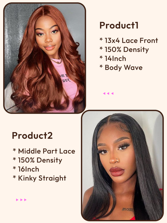 Petaluxe 2 Wigs $157 for 16" Middle Lace Part Kinky Straight Wig and 14" Reddish Brown 13x4 Lace Front Body Wave Wig