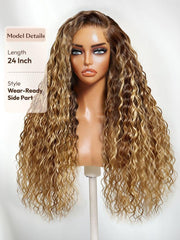 13x4 Pre-Everything? Lace Frontal Chestnut Brown Water Wave Glueless Drawstring Wig