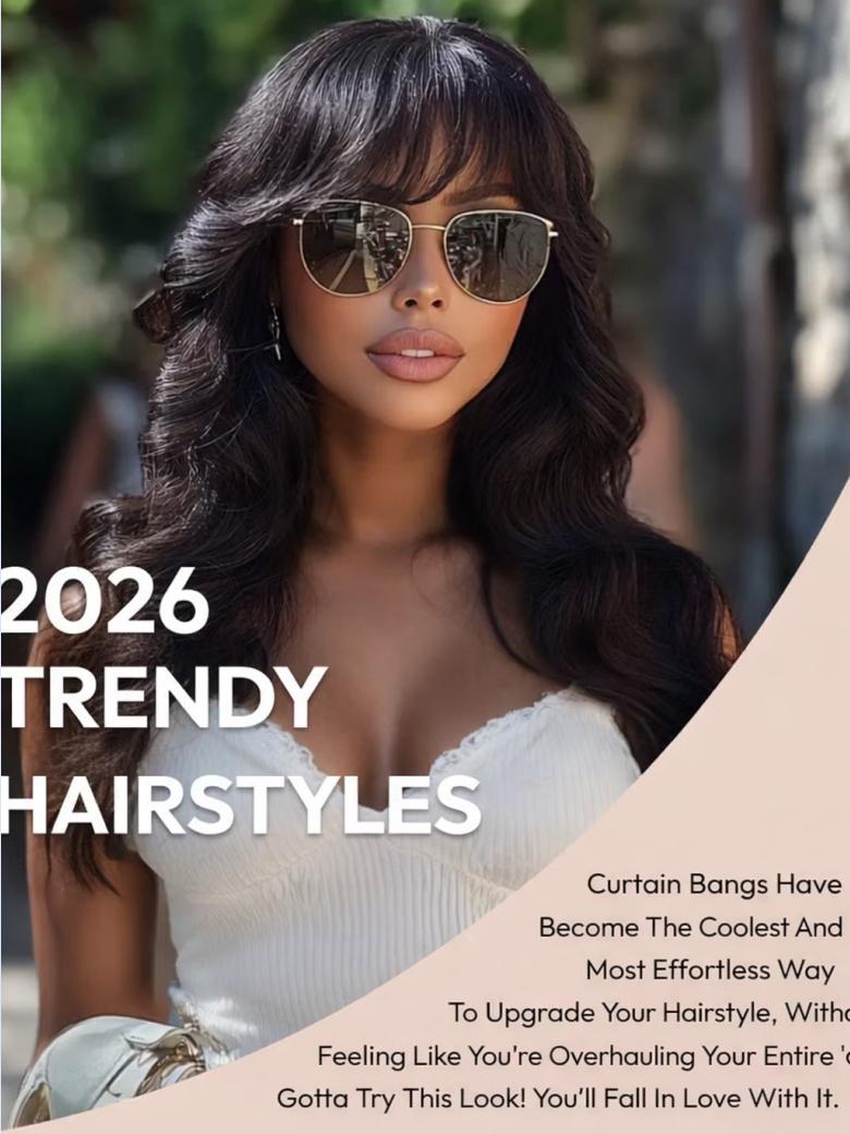 From 24" 13X4/7x5 Bye-Bye Knots Lace Wig Fluffy Natural Loose Wave Curtain Bangs Wig 150% Density
