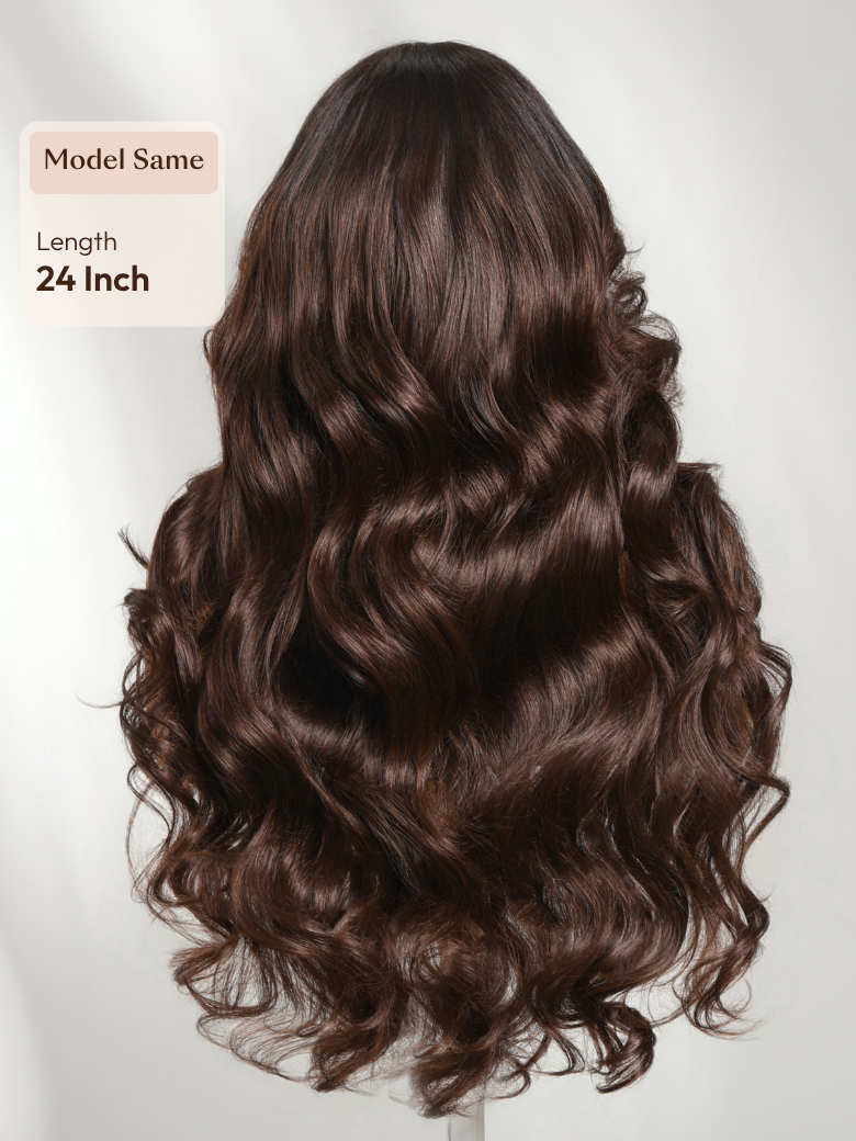 7x5 Bye Bye Slip? Lace Black to Chocolate Brown Ombre Fluffy Loose Wave Wig with Wispy Bangs