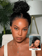 13x4 Pre-Everything? Lace Frontal Natural Black Bouncy Water Wave Curly Drawstring Exclusive Design Wig Perfect For Summer Look