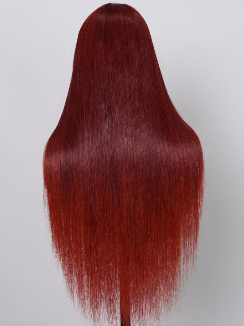 Put On And Go 6x4.5 Pre-Cut Lace 180% Density Cherry Red Straight Air Wig With Bang