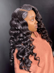 Loose Deep Wave Natural Black 13x4 Lace Front Pre Plucked Wig With Baby Hair Wig