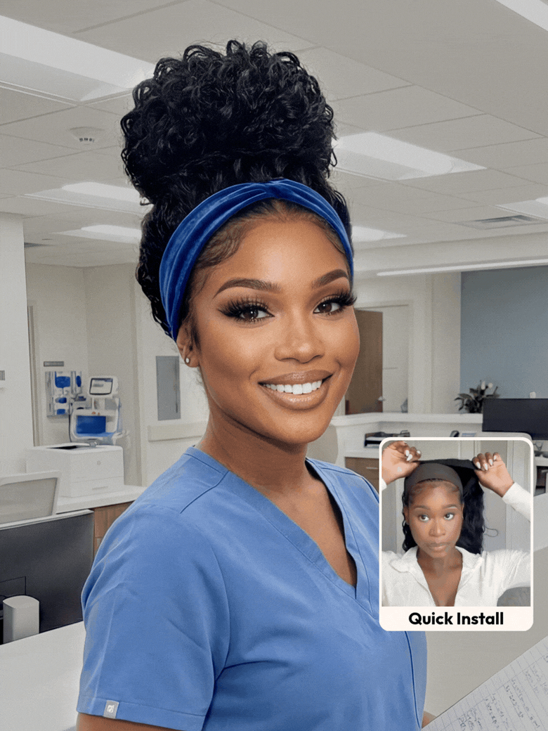 [Put On & Go Wig] Water Wave Headband Glueless Human Hair Wig With Invisi Drawstring