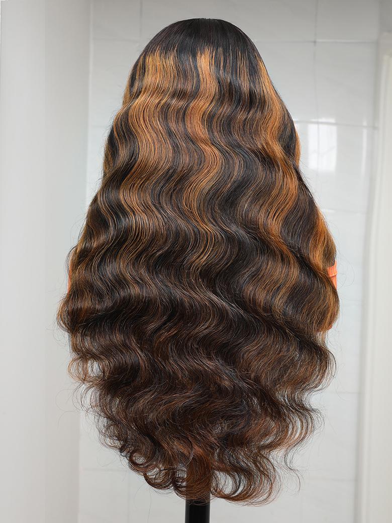 Balayage Highlights Transparent Lace Front Wigs Body Wave Human Hair Wigs