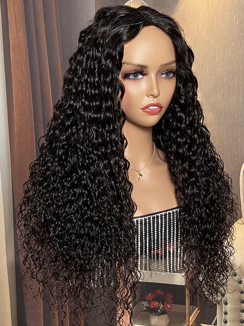 [18"=$39.9] Glueless V Part Water Wave Natural Looking Wig With No Leave-Out