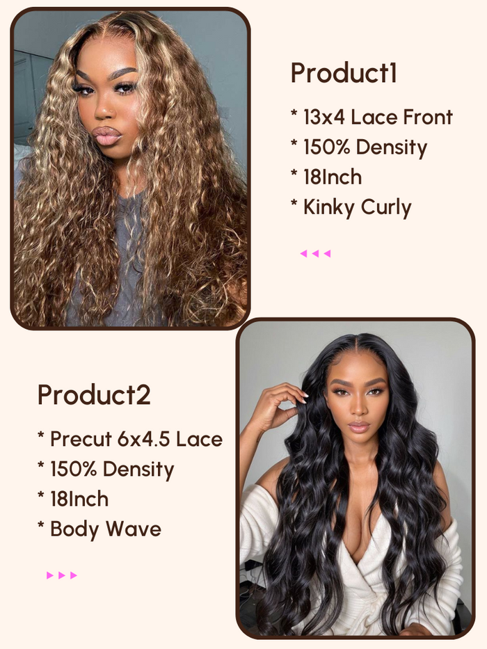 Petaluxe 2 Wigs $202 for 18" 13x4 Lace Front Honey Blonde Curly Wig and 18" Precut 6x4.5 Lace Body Wave Wig