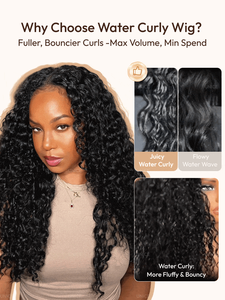 InvisiBlend? V Part Bouncy Water Wave Curly Seamless Blending Wig With Drawstring 150% Density Protect Your Natural Hair