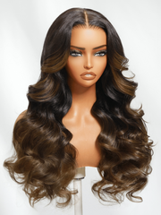 Bye-Bye Knots 7x5 Lace Black to Chestnut Brown Ombre Yaki Straight Wig With Invisi Drawstring