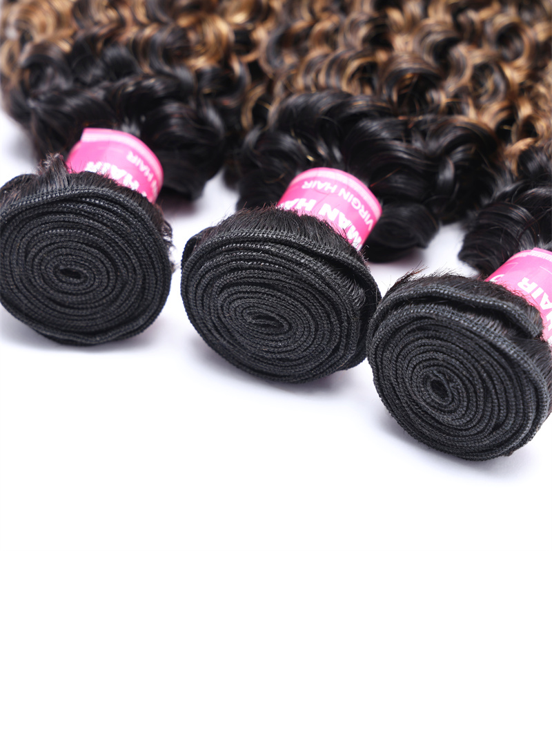 #FB30 Brown Balayage Highlight 3Pcs Jerry Curly Human Hair Bundles