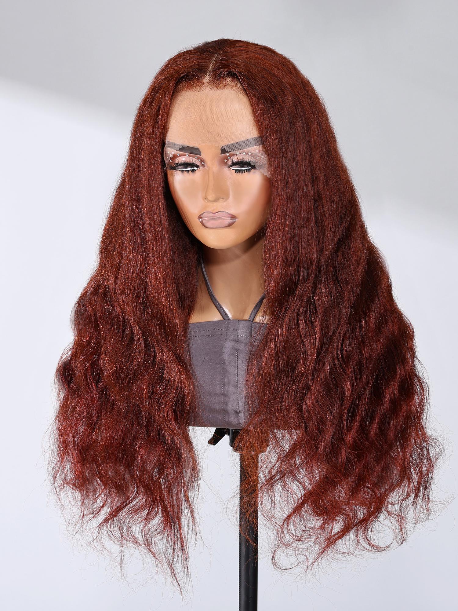 13x4 Lace Front Yaki Body Wave Reddish Brown Wig