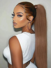 Clip In Ponytail Extension Chocolate Brown Straight Human Hair