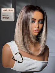 7x5 Bye Bye Slip? Lace Ash Blonde Highlights with Dark Root Straight Layered Bob Glueless Wig