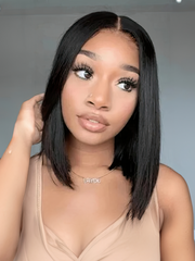 360 Lace Bob Straight Black Wig With Pre Plucked Hairline