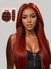 Dark Auburn Straight Remy Human Hair 4 Bundles With Closure Deal