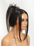 Petaluxe Bye-Bye Slip? 7x5 Lace Black with Blonde Peekaboo Highlights Layered Straight Wigs with Invisi Drawstring 150% Density